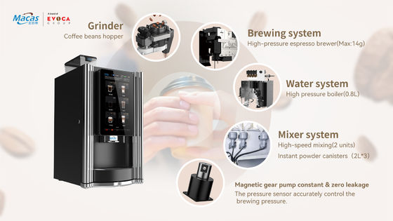 ซื้อ เครื่องจำหน่ายกาแฟอัตโนมัติ 220V 2000W พร้อมหน้าจอสัมผัสขนาด 15.6 นิ้ว การผลิตออนไลน์
